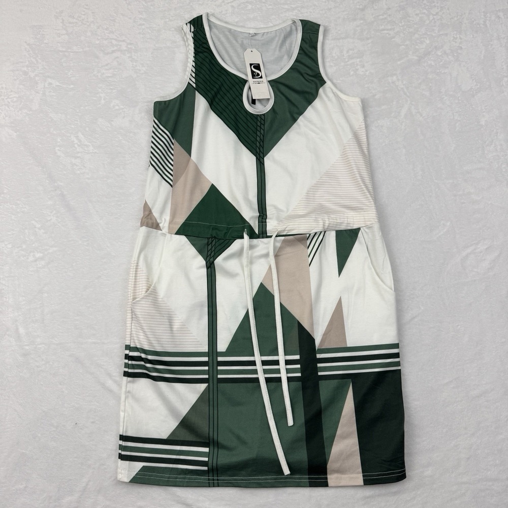 Saukole Green Geometric Abstract Print Sleeveless Mini Dress Small NWT Pockets